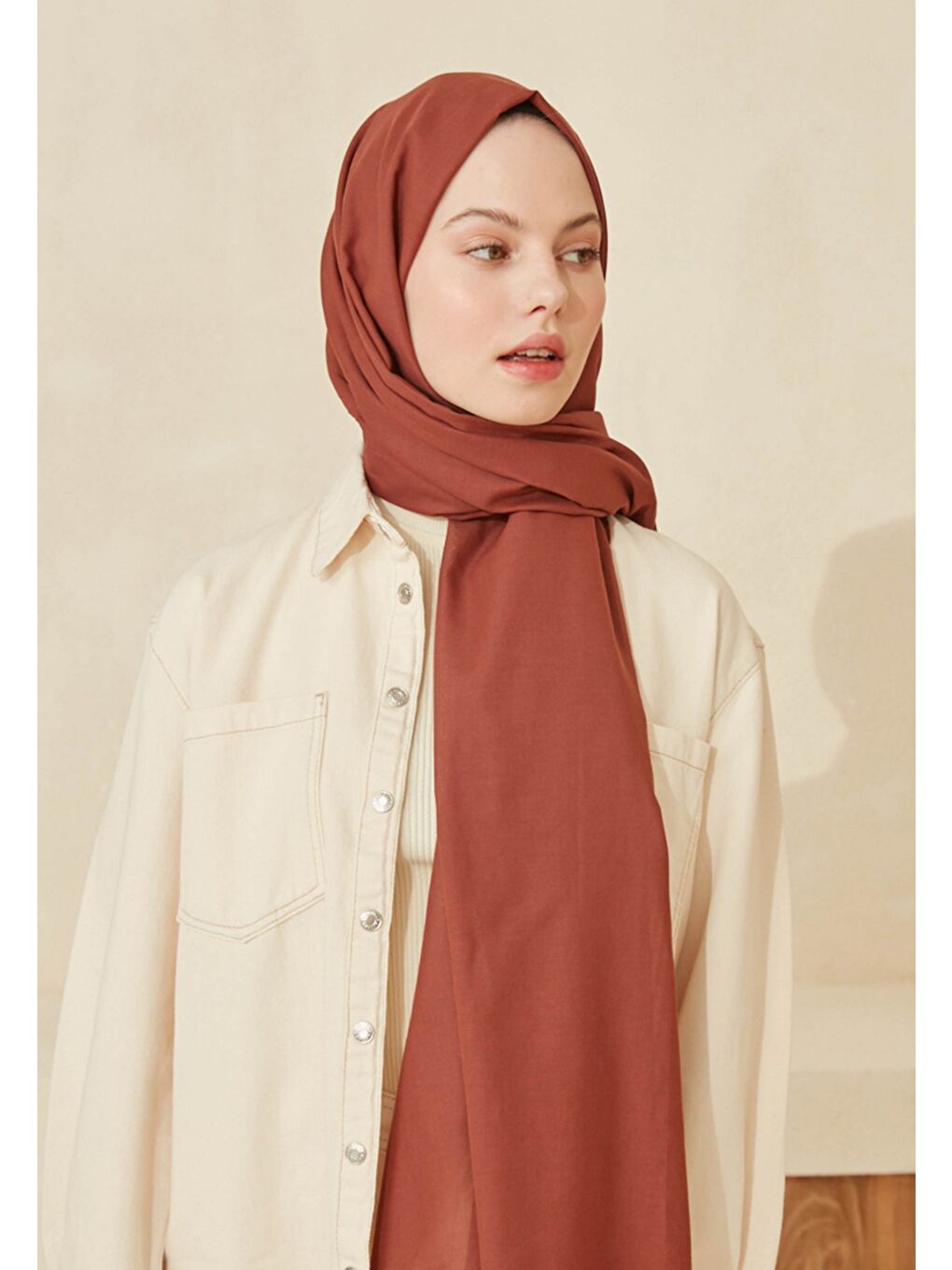 Turuncu İnce Pamuk Vual Şal Bakır-2