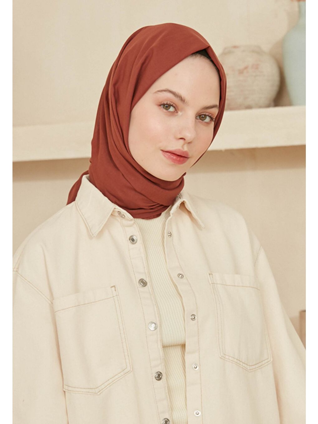 Turuncu İnce Pamuk Vual Şal Bakır-3