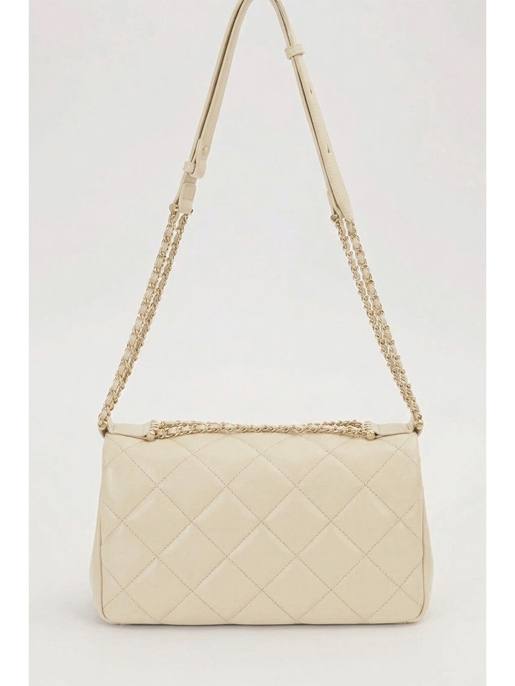 Ekru Zincir Detay Büyük Göz Deri Çanta 930864 Krem-3