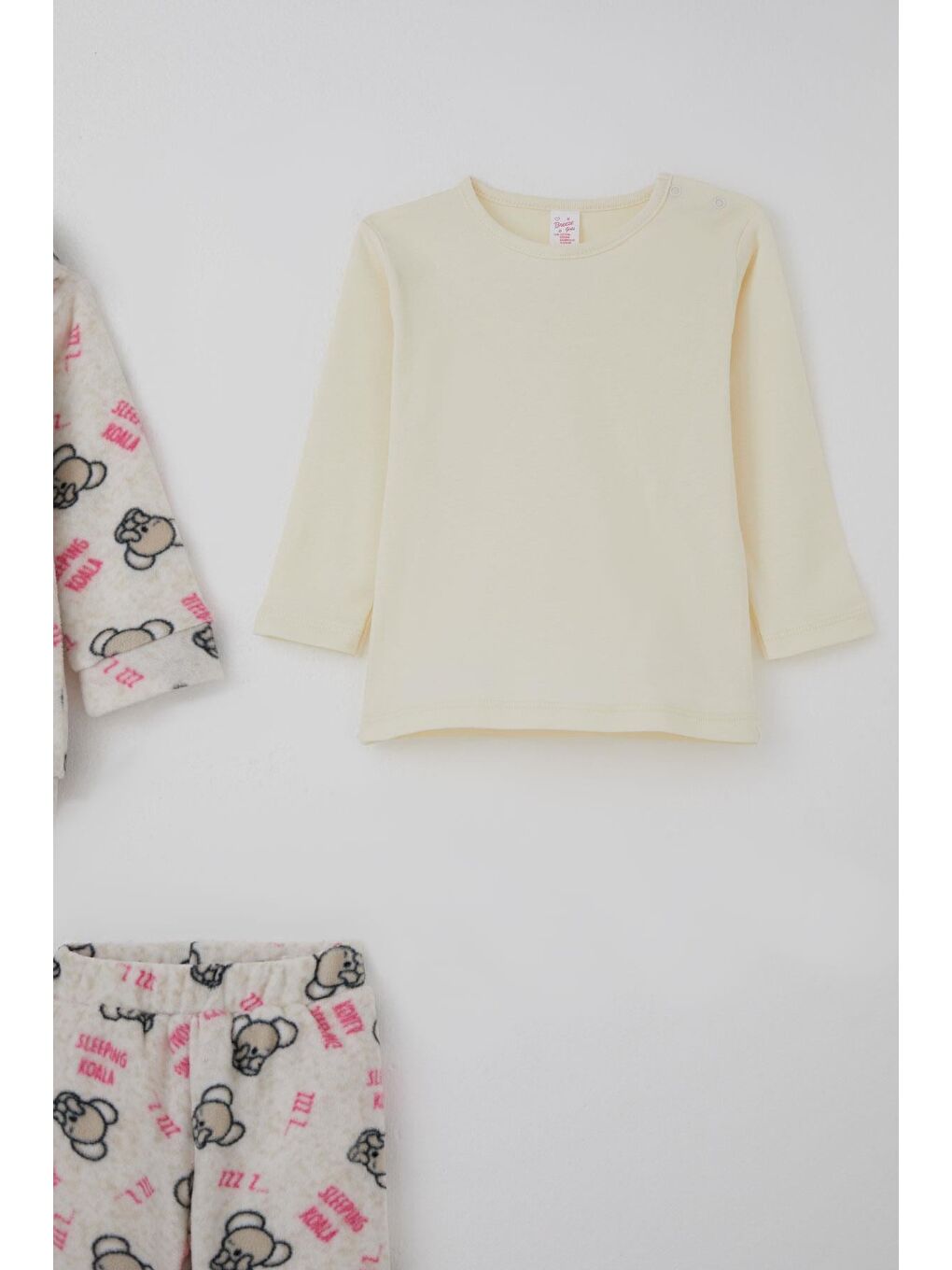 Kız Bebek Polar 3 Lü Bodyli Takım Uykucu Koala Desenli Kapüşonlu Bej Melanj (4 Ay-1 Yaş)-3