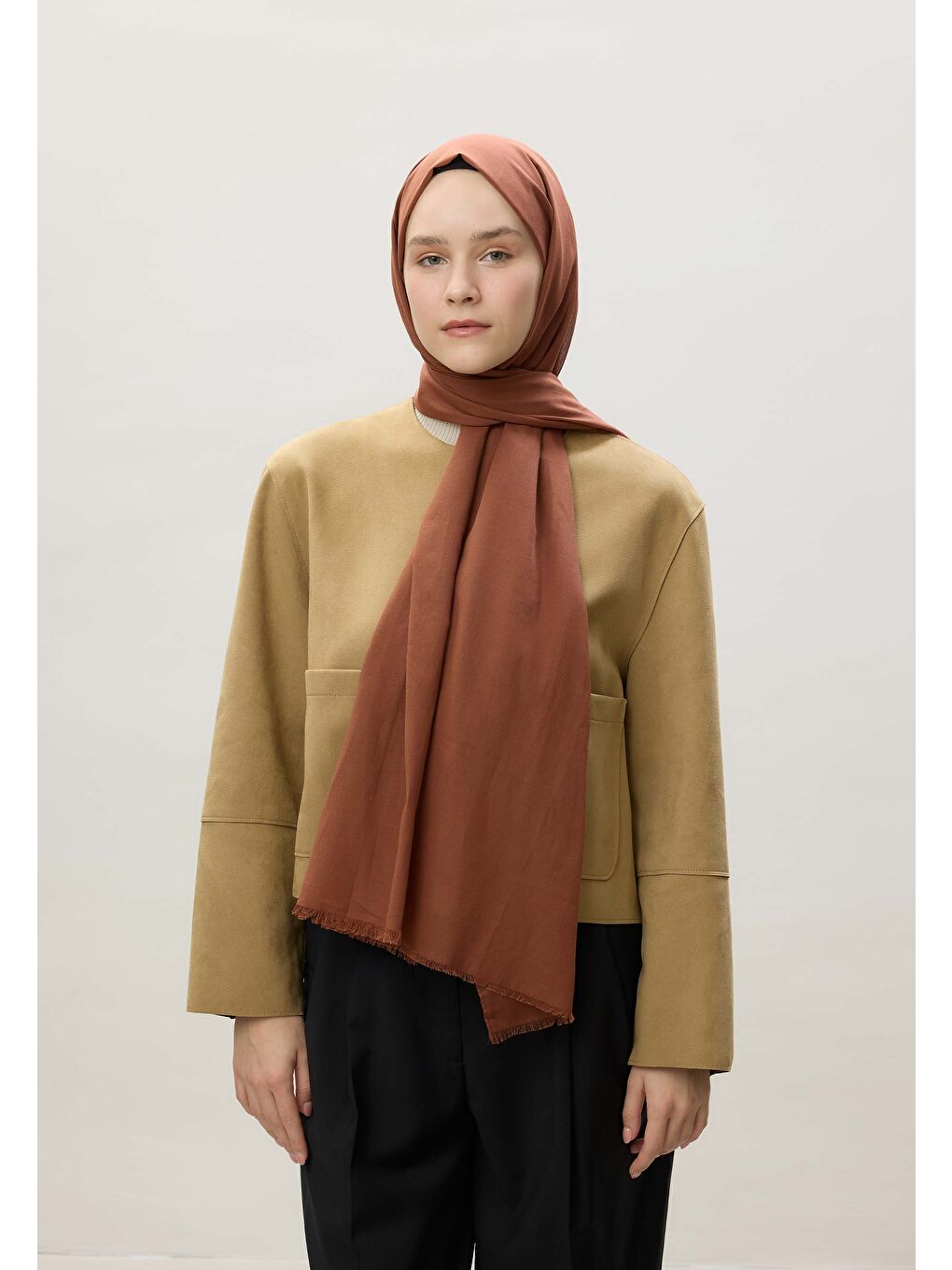 Turuncu İnce Pamuk Vual Şal Bakır-4