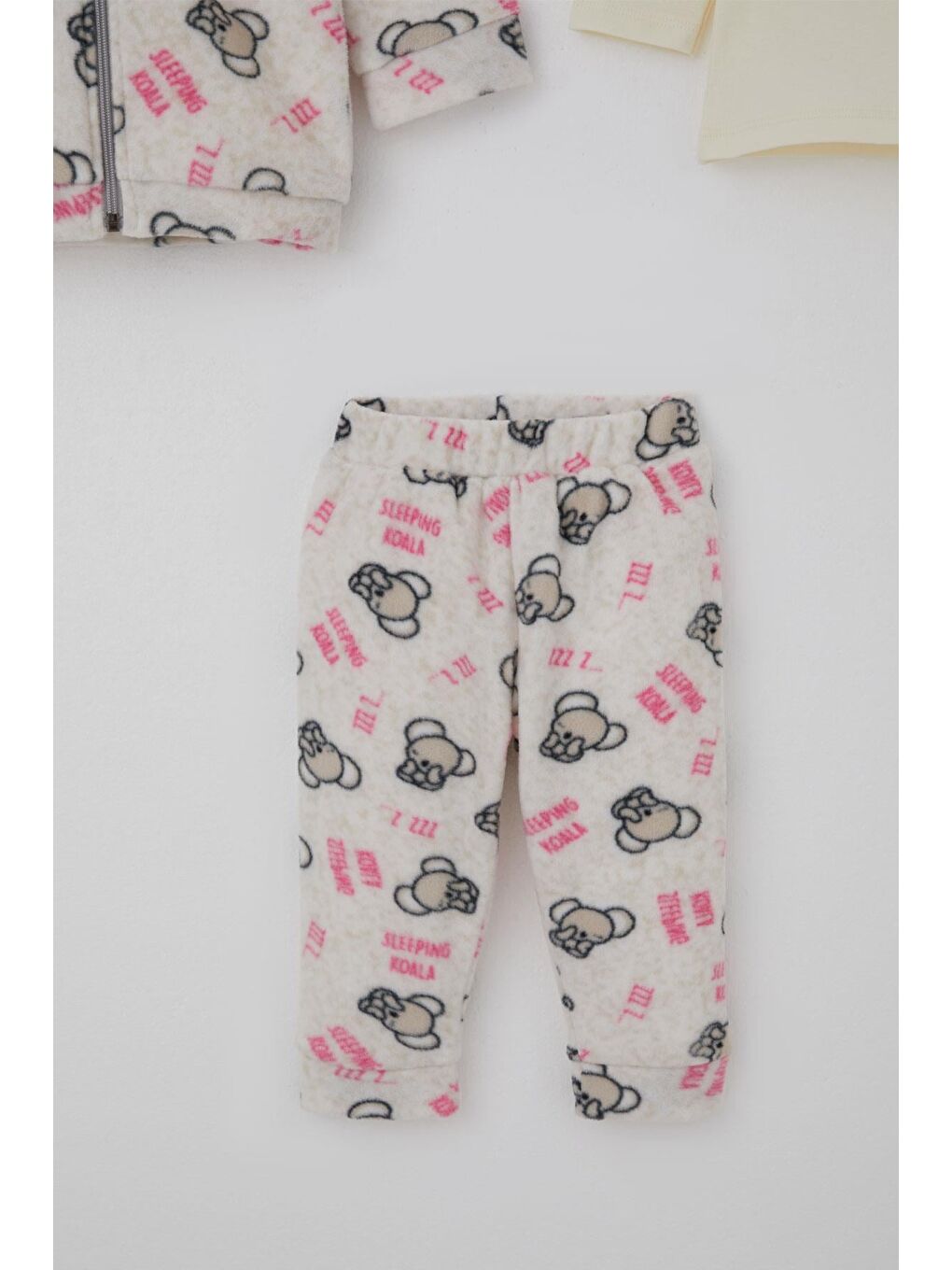 Kız Bebek Polar 3 Lü Bodyli Takım Uykucu Koala Desenli Kapüşonlu Bej Melanj (4 Ay-1 Yaş)-4