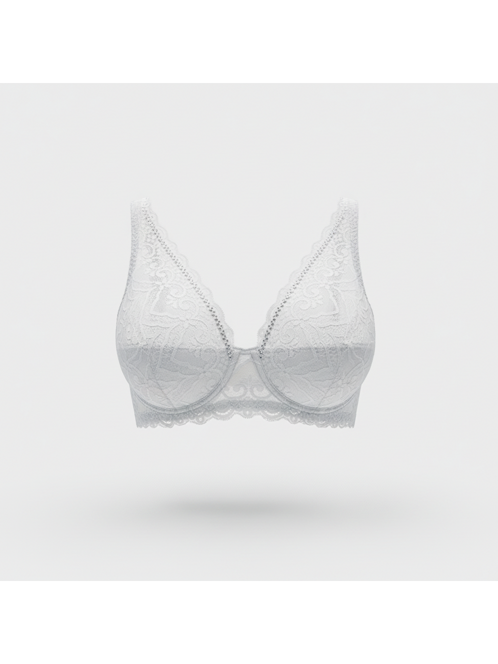 Kadın Taş Baskılı Dantelli Toparlayacı Beyaz Renk Sütyen Bb2419
