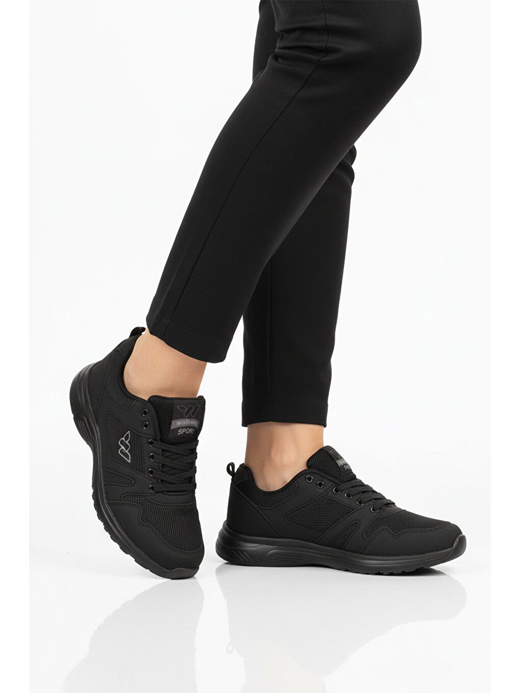 Siyah Fileli Hafif Bağcıklı Esnek Unisex Spor Ayakkabı 020 G