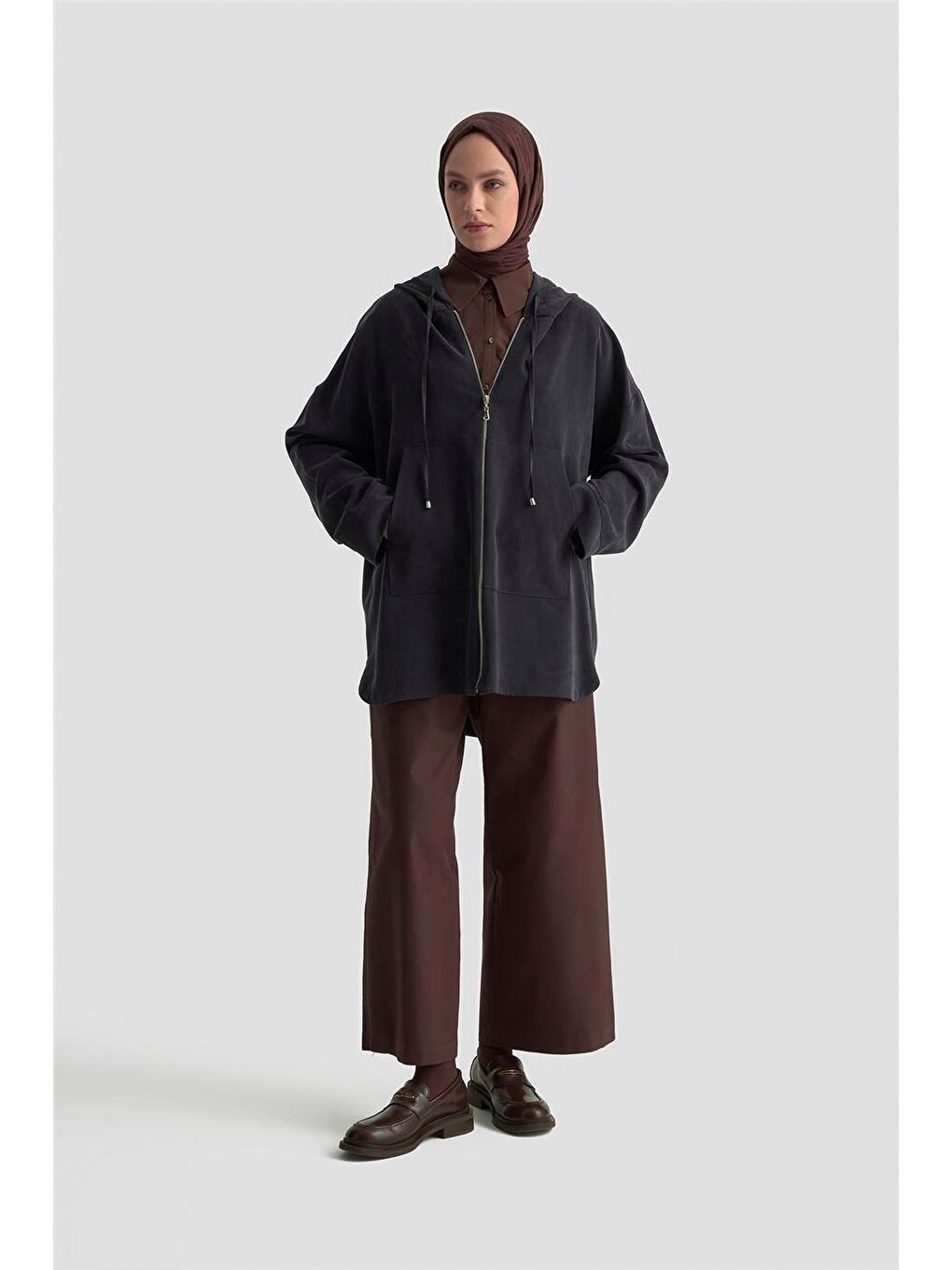 Fermuar Detaylı Kapüşonlu Kap 25Kd1125 Siyah-1