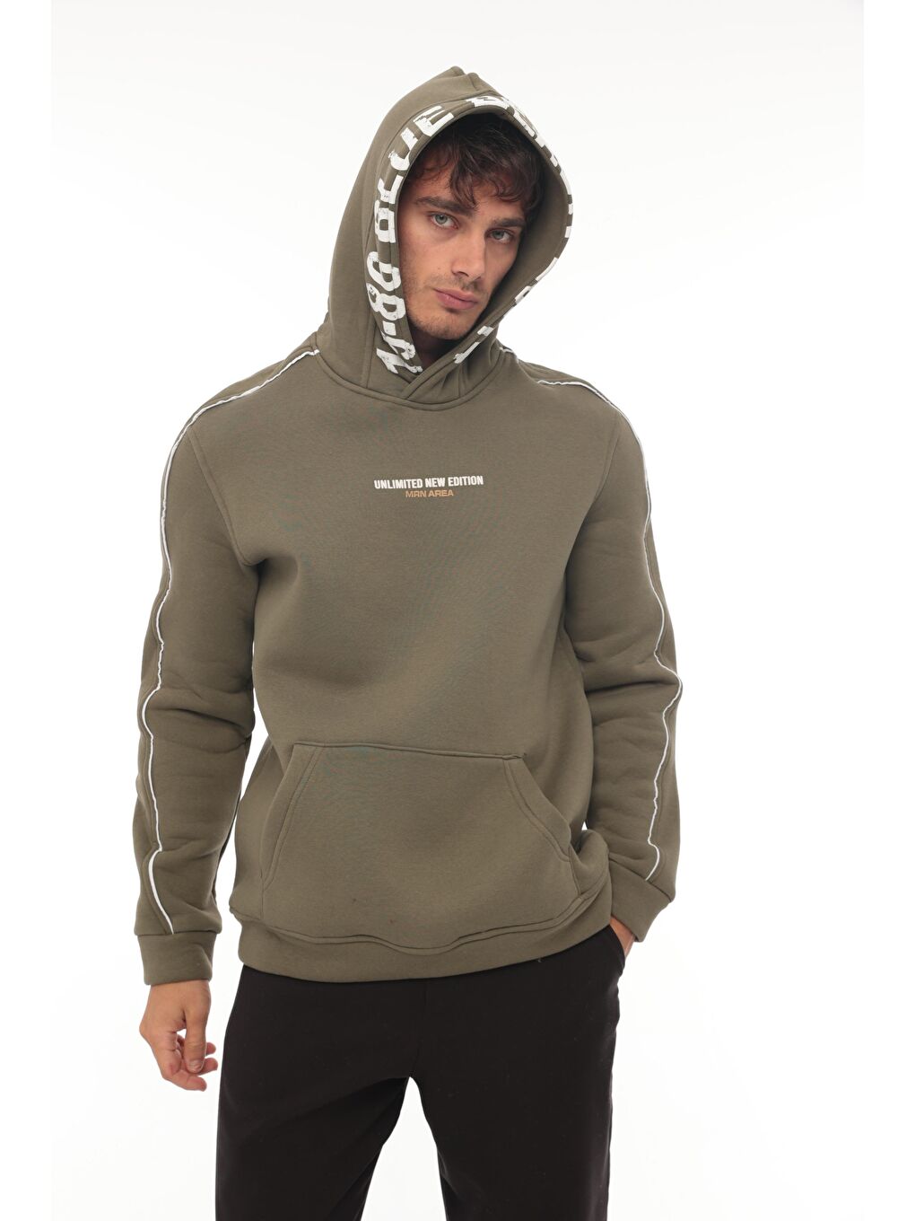 Miron Haki Kapüşon Baskılı Üç İplik Oversize Sweatshirt  2440 - 1