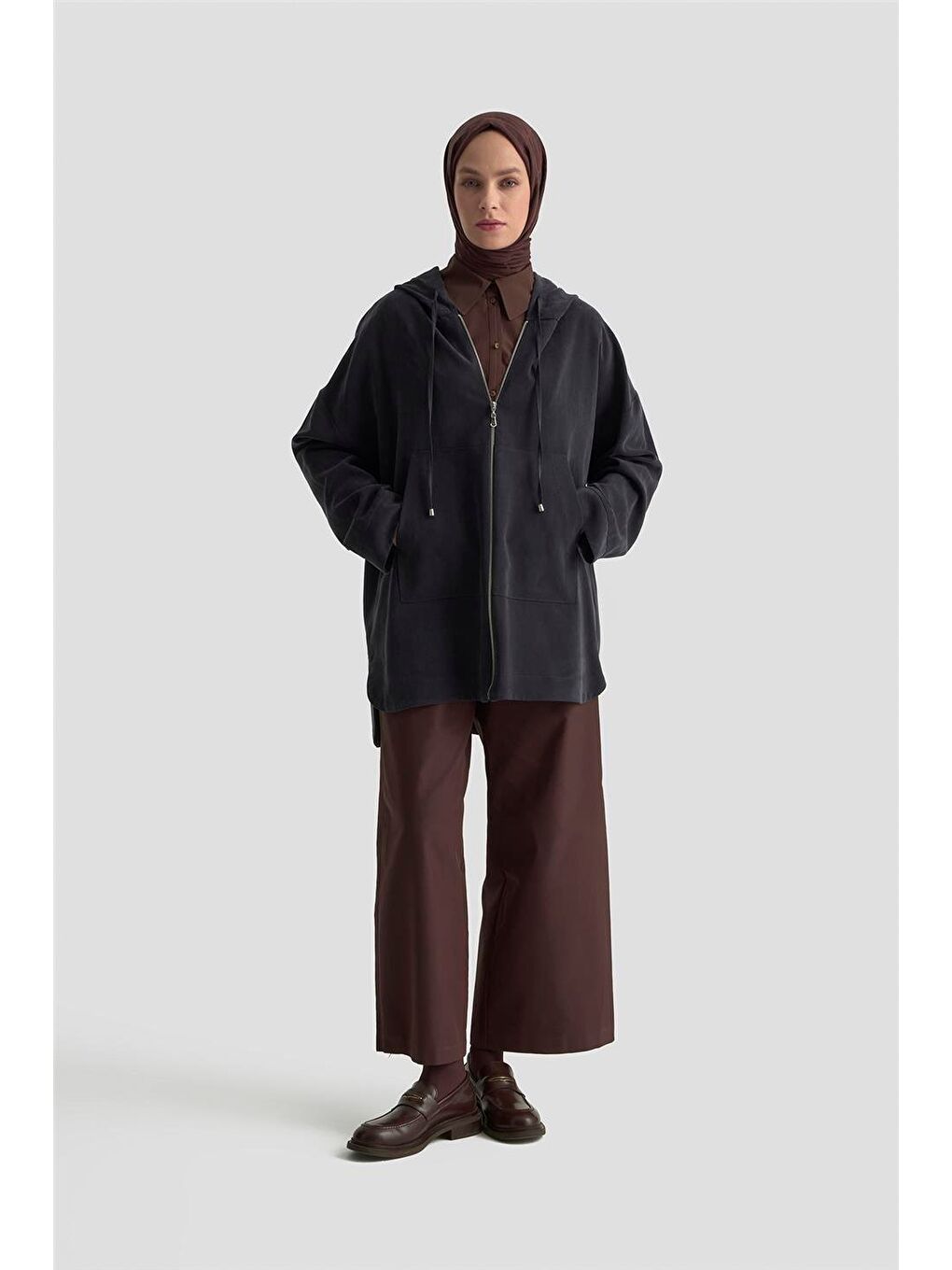 Fermuar Detaylı Kapüşonlu Kap 25Kd1125 Siyah-2
