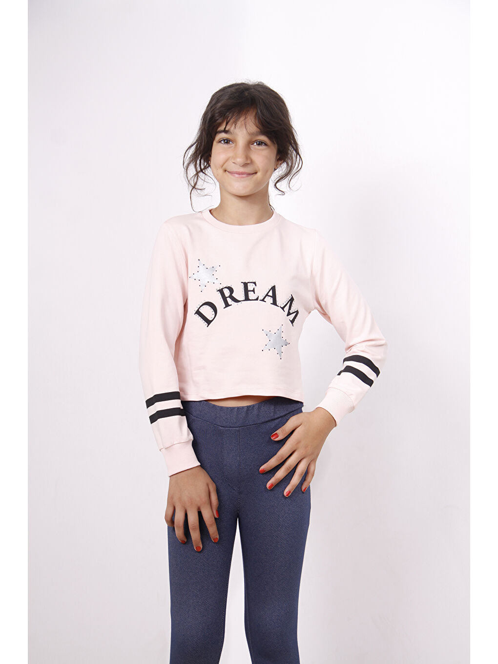 Pembe Kız Çocuk Yıldızlı Dream Baskılı Sweatshirt-2