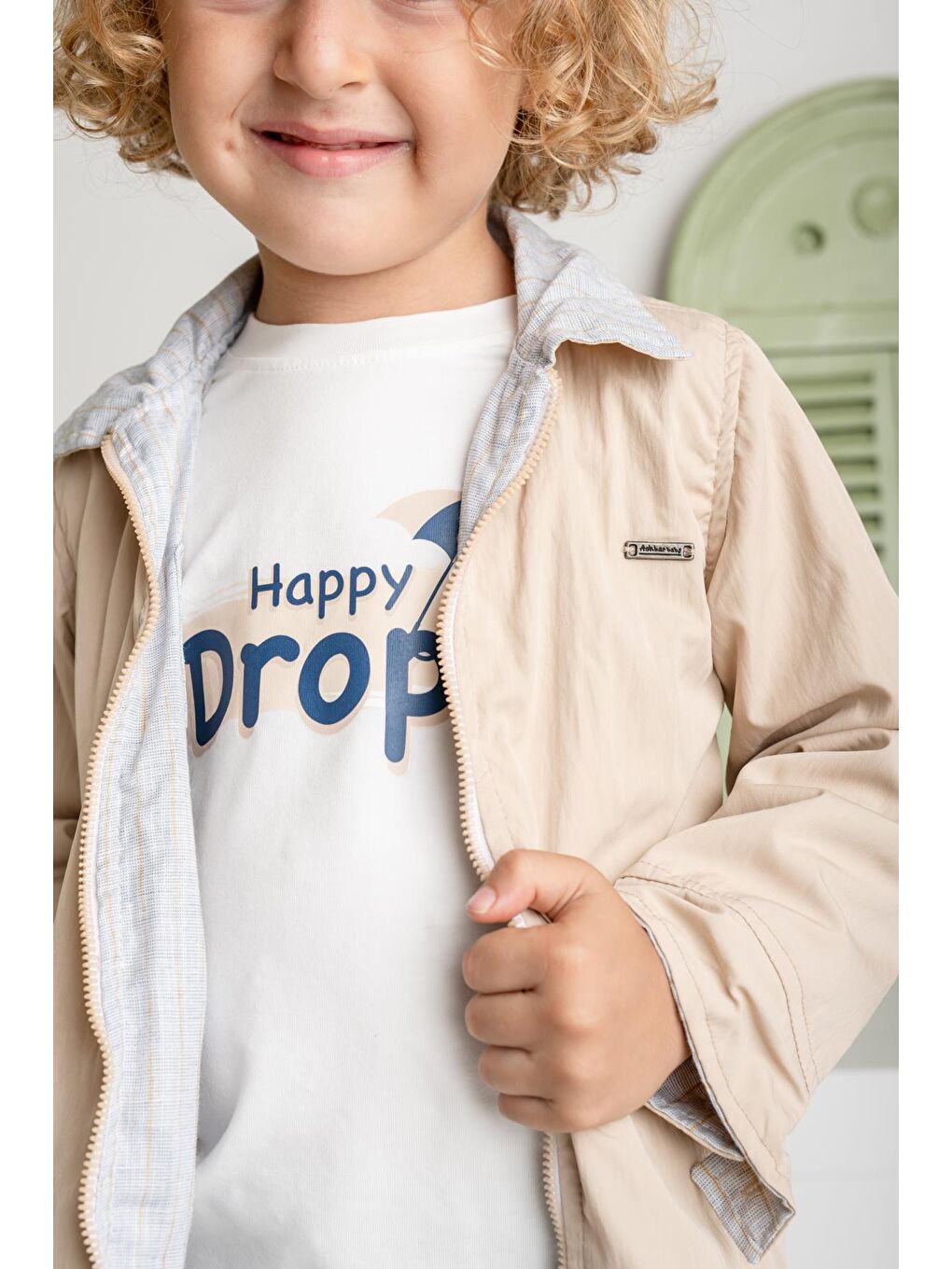 Erkek Çocuk Fermuarlı Yağmurluk Detaylı Üçlü Takım - Bej-1