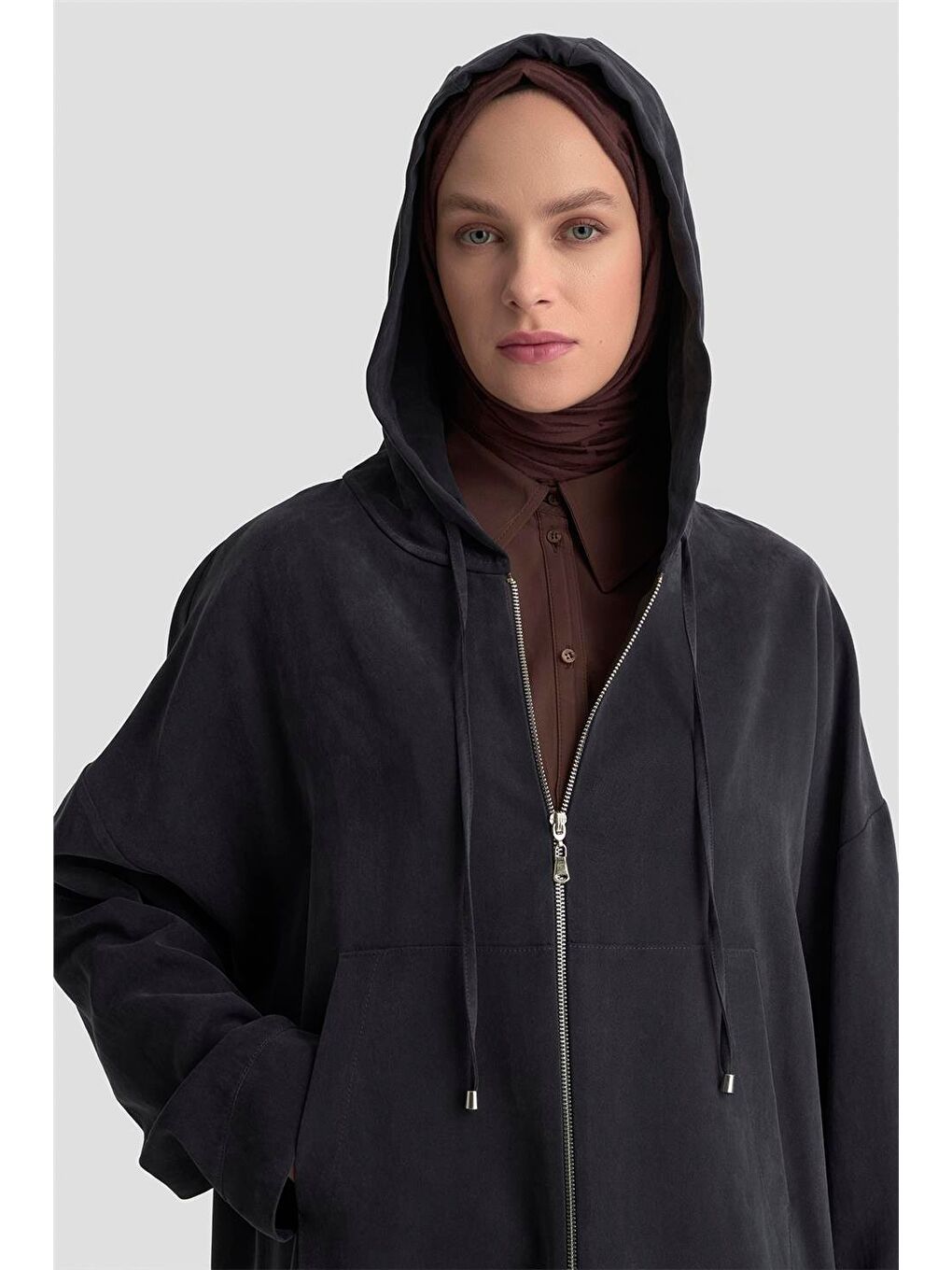 Fermuar Detaylı Kapüşonlu Kap 25Kd1125 Siyah-3