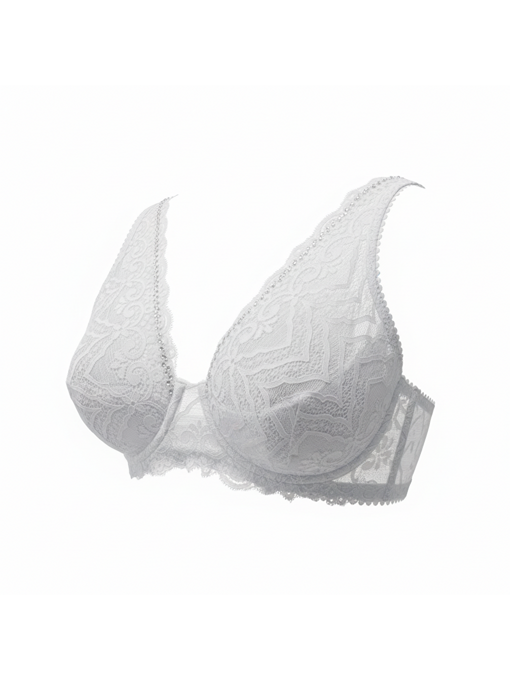 Kadın Taş Baskılı Dantelli Toparlayacı Beyaz Renk Sütyen Bb2419-1