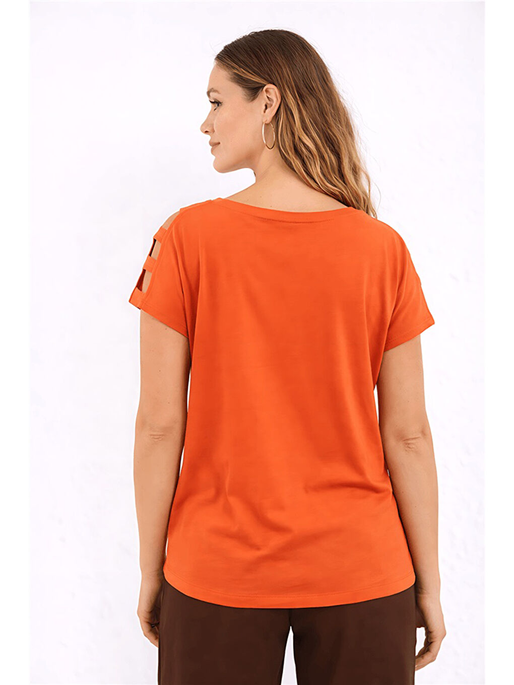 Mercan Pamuk ve Modal Karışımlı Omuz Detaylı Kadın T Shirt 26Y0195K1-3