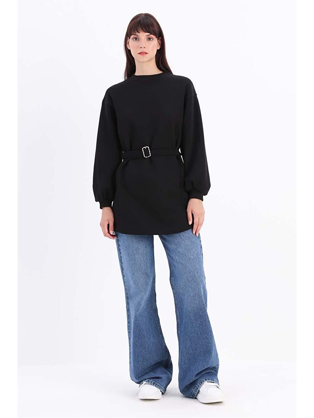 Siyah-Pamuklu Kuşaklı Sweat Tunik-1