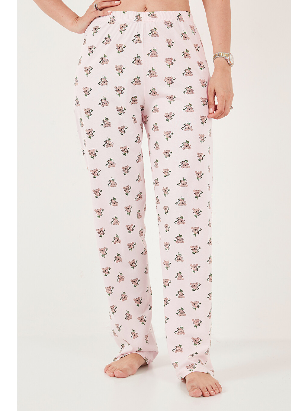 Pembe % 100 Pamuk Regular Fit Desenli Bisiklet Yaka Kadın Pijama Takımı 65790784-5