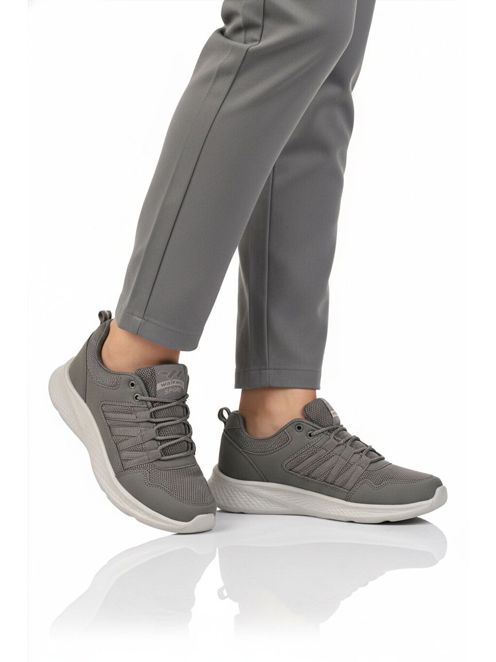 Gri Füme Fileli Hafif Bağcıklı Unisex Spor Ayakkabı 2029 G