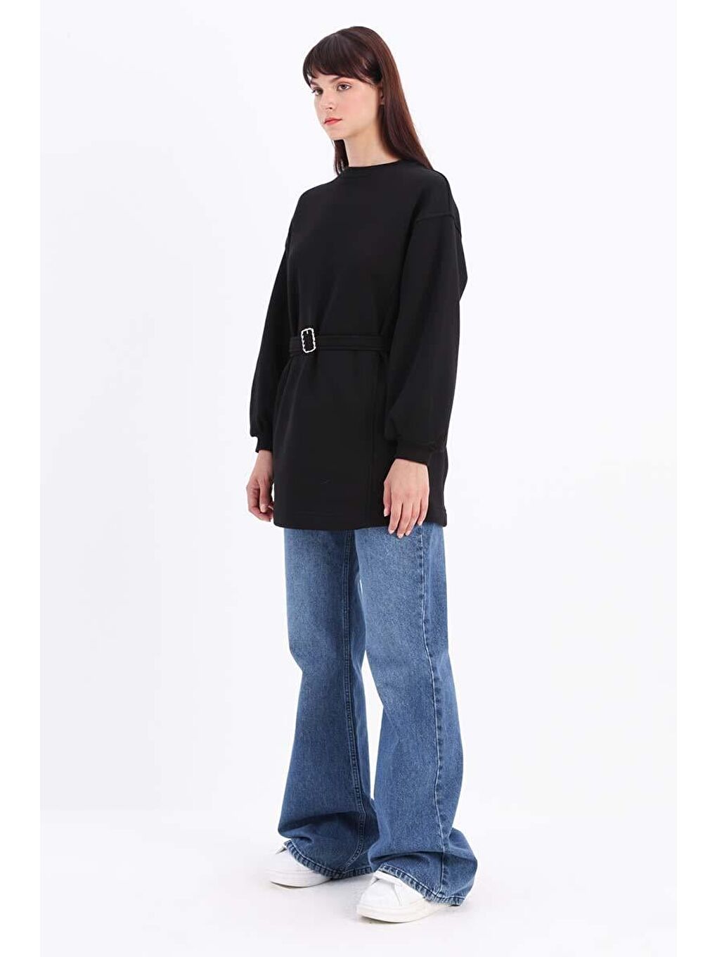 Siyah-Pamuklu Kuşaklı Sweat Tunik-2