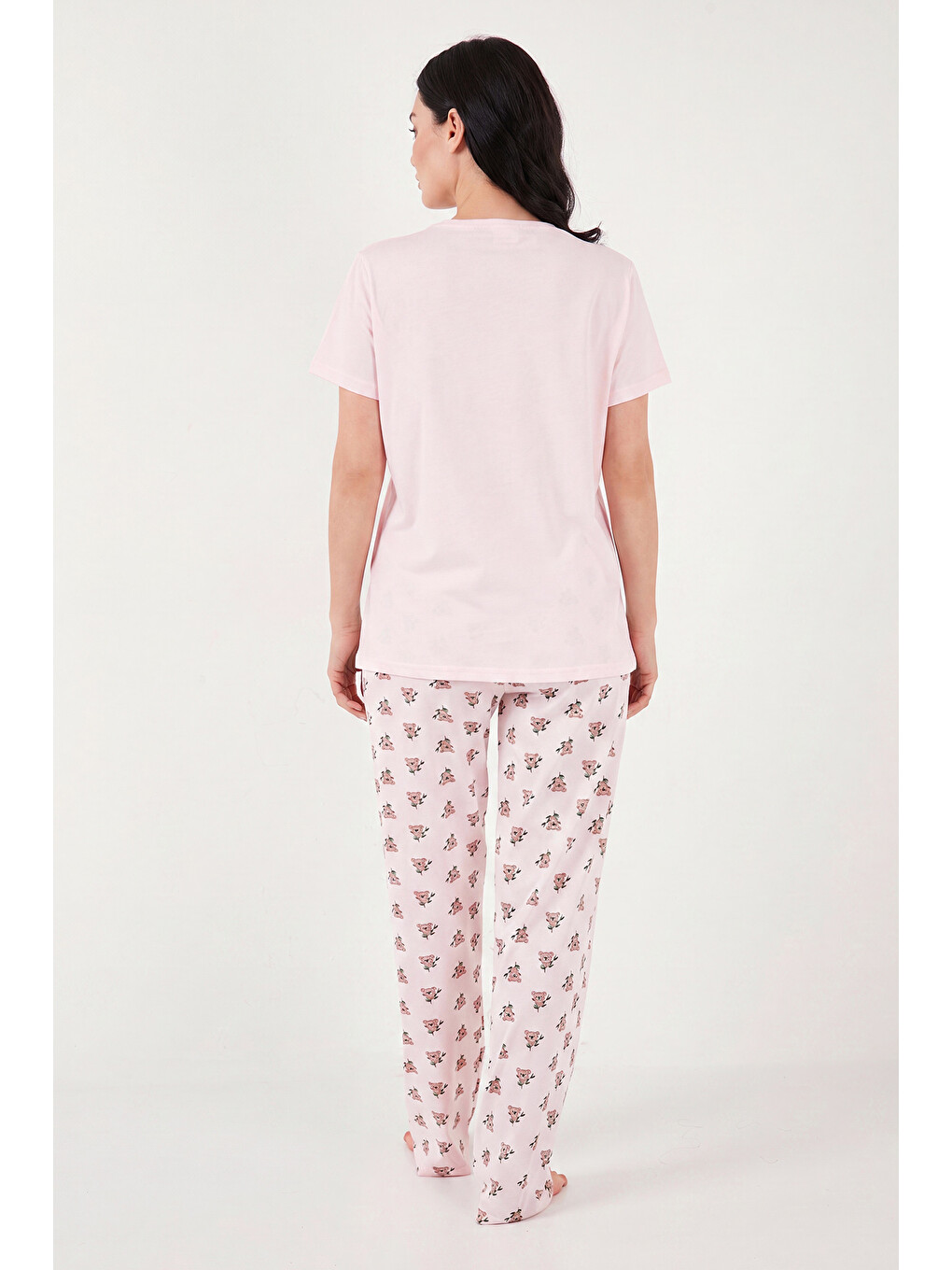 Pembe % 100 Pamuk Regular Fit Desenli Bisiklet Yaka Kadın Pijama Takımı 65790784-6