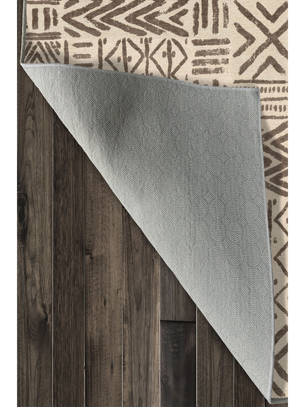 Kahverengi Dekoratif Özel Tasarım Yıkanabilir İnce Kaymaz Tabanlı Modern Halı KECE FR48-4