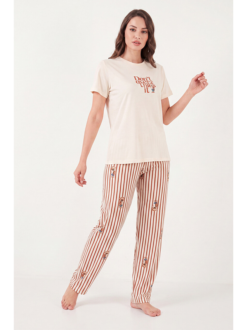 Lila % 100 Pamuk Regular Fit Desenli Bisiklet Yaka Kadın Pijama Takımı 65790784-1