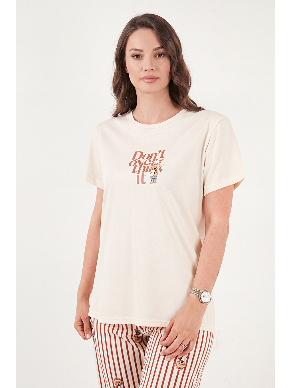 Lila % 100 Pamuk Regular Fit Desenli Bisiklet Yaka Kadın Pijama Takımı 65790784-2