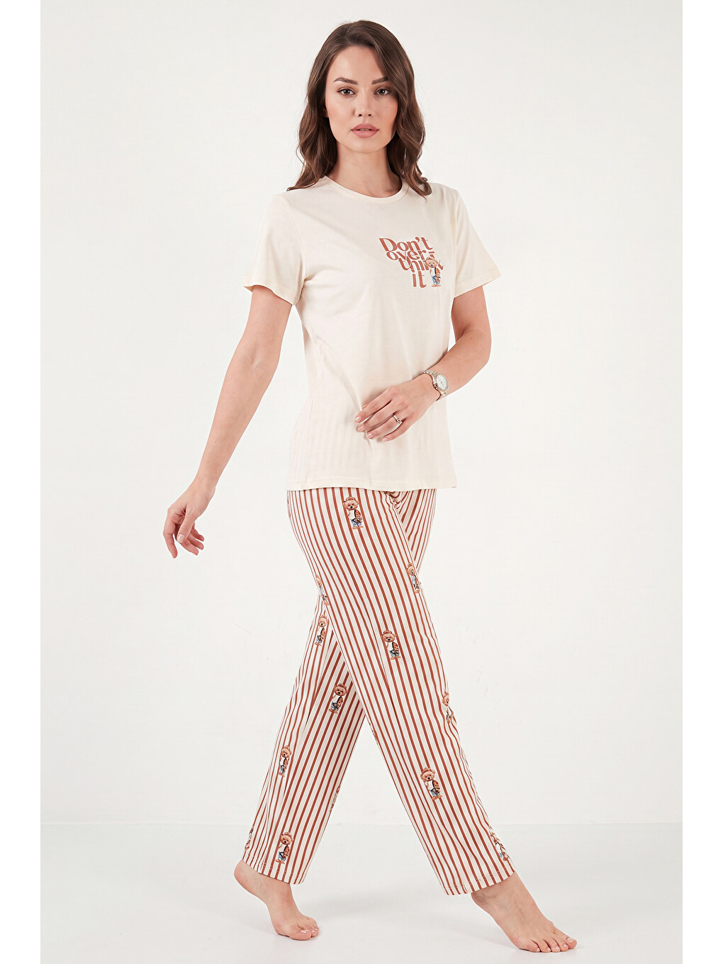 Lila % 100 Pamuk Regular Fit Desenli Bisiklet Yaka Kadın Pijama Takımı 65790784-3