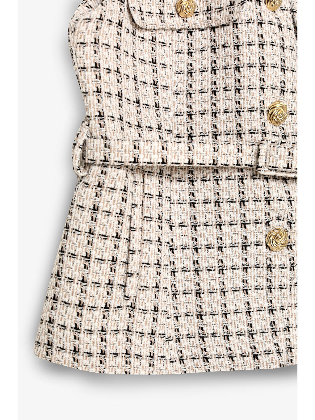 Kemer Detaylı Düğmeli Tüvit Yelek Ceket Bej-3