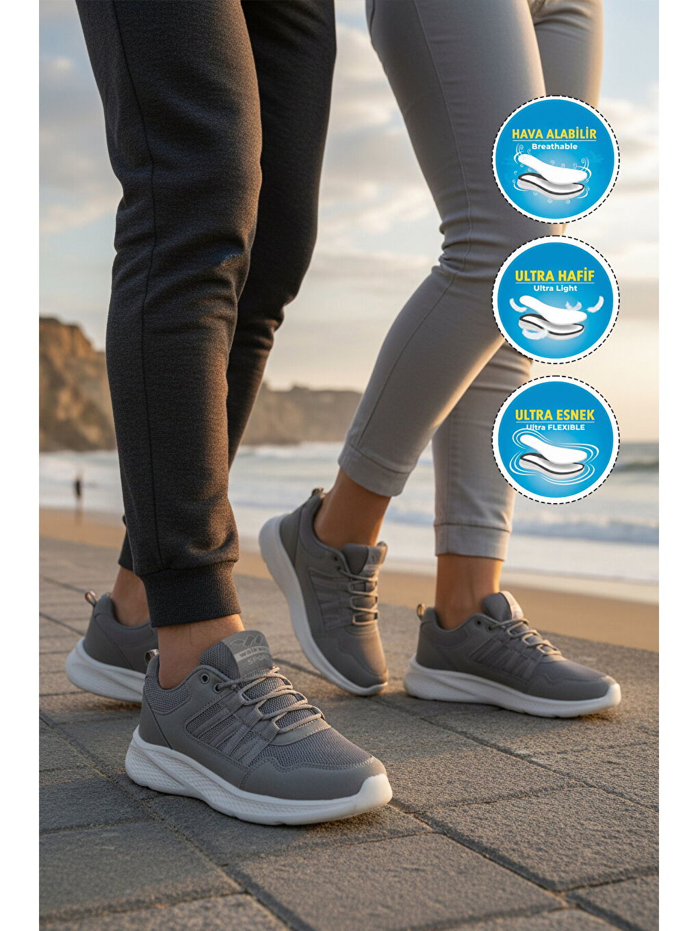 Gri Füme Fileli Hafif Bağcıklı Unisex Spor Ayakkabı 2029 G-2