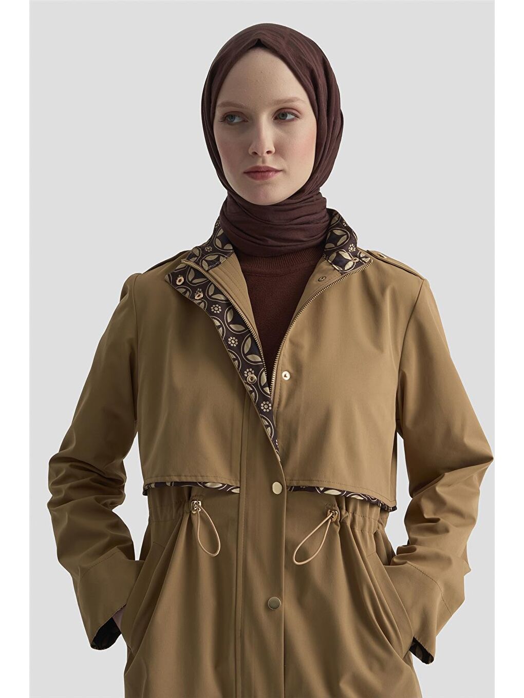 Kahverengi Beli Büzgülü Trençkot 25Kd4029 Camel-3