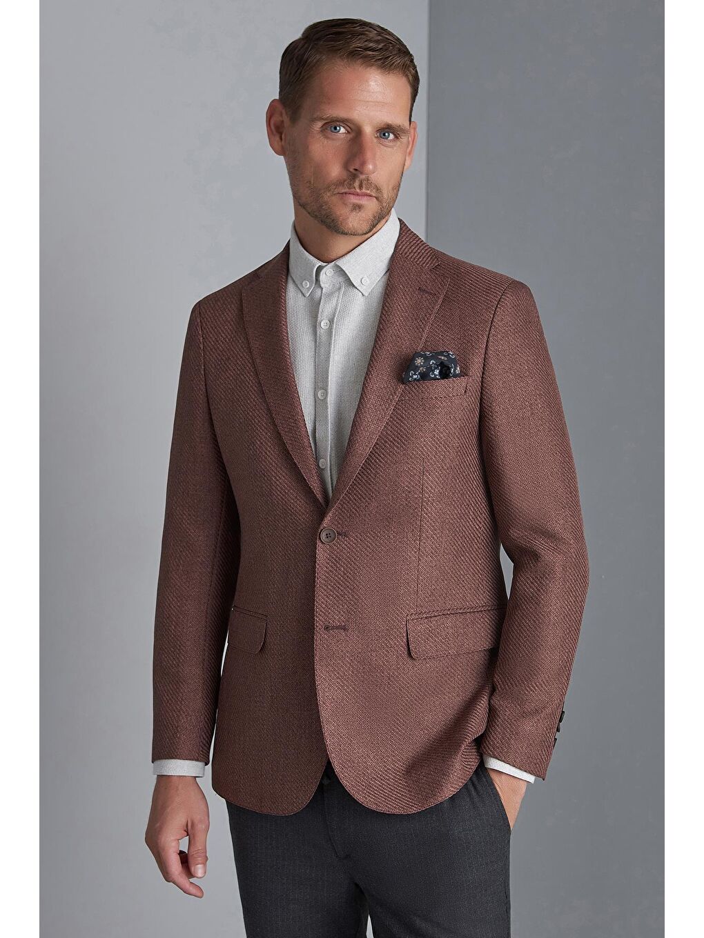 Erkek Bordo Slim Fit / Dar Kalıp Mono Yaka Ceket-2