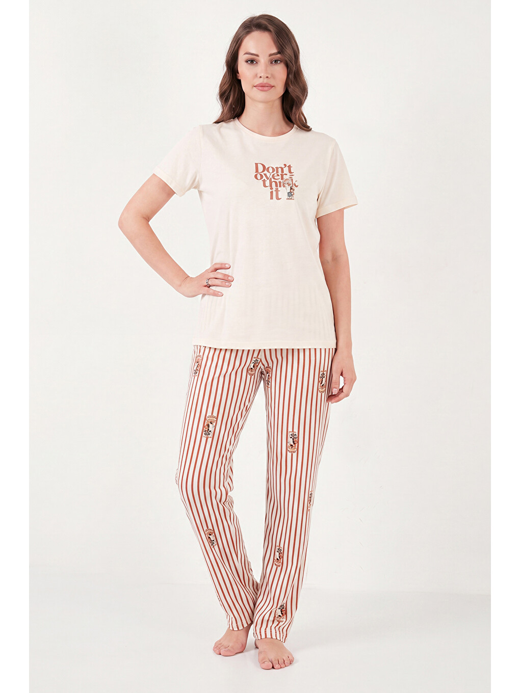 Lila % 100 Pamuk Regular Fit Desenli Bisiklet Yaka Kadın Pijama Takımı 65790784-4
