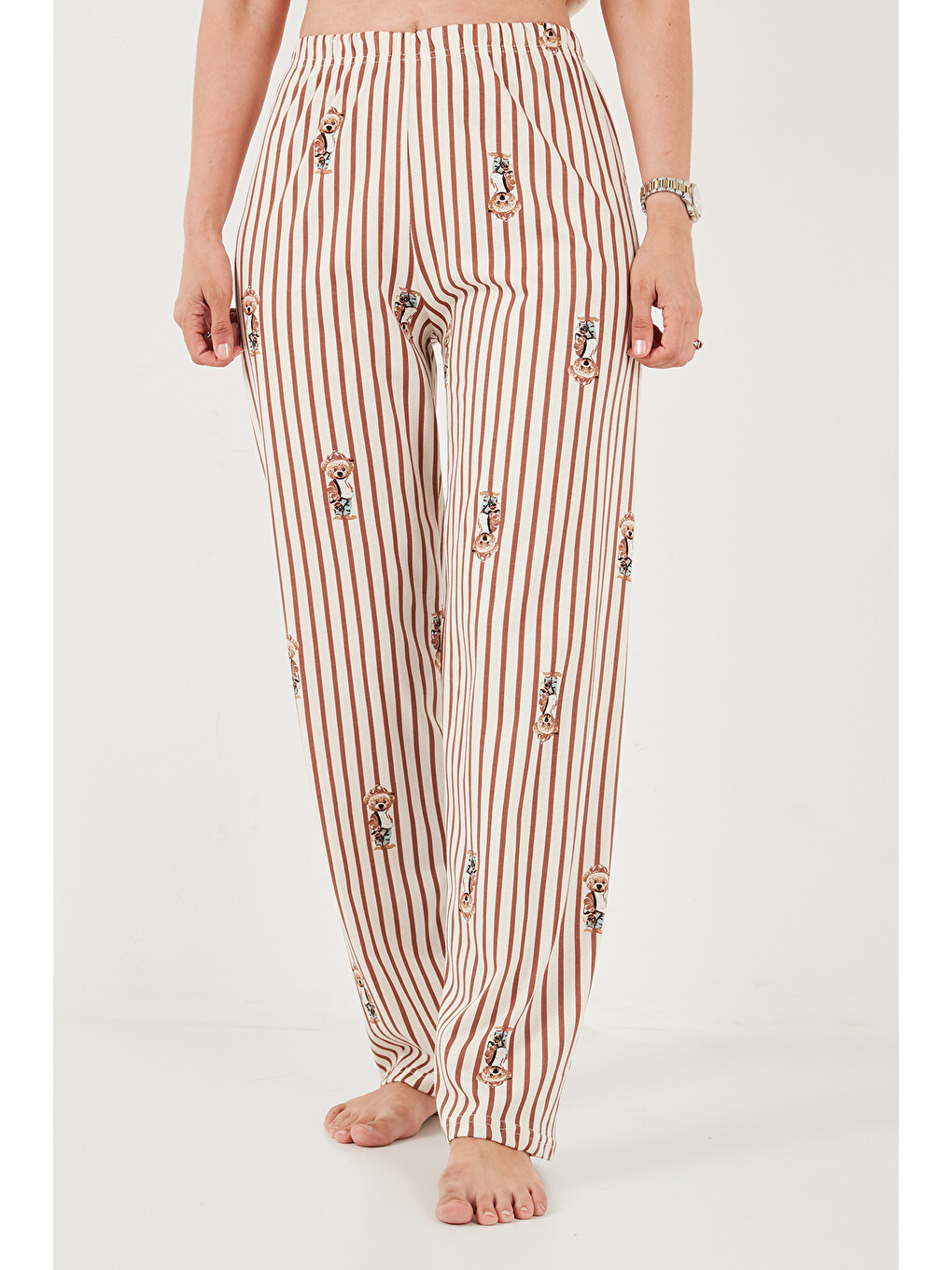 Lila % 100 Pamuk Regular Fit Desenli Bisiklet Yaka Kadın Pijama Takımı 65790784-5