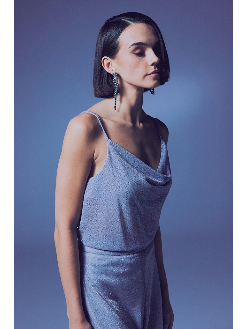 Gri Simli Degaje Yaka Bluz - Gümüş-4