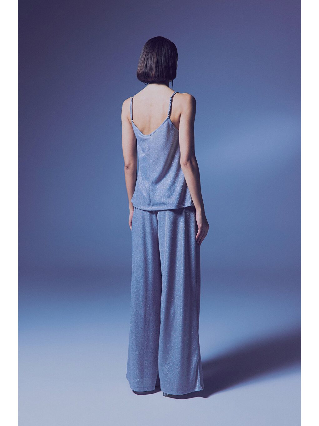 Gri Simli Degaje Yaka Bluz - Gümüş-6