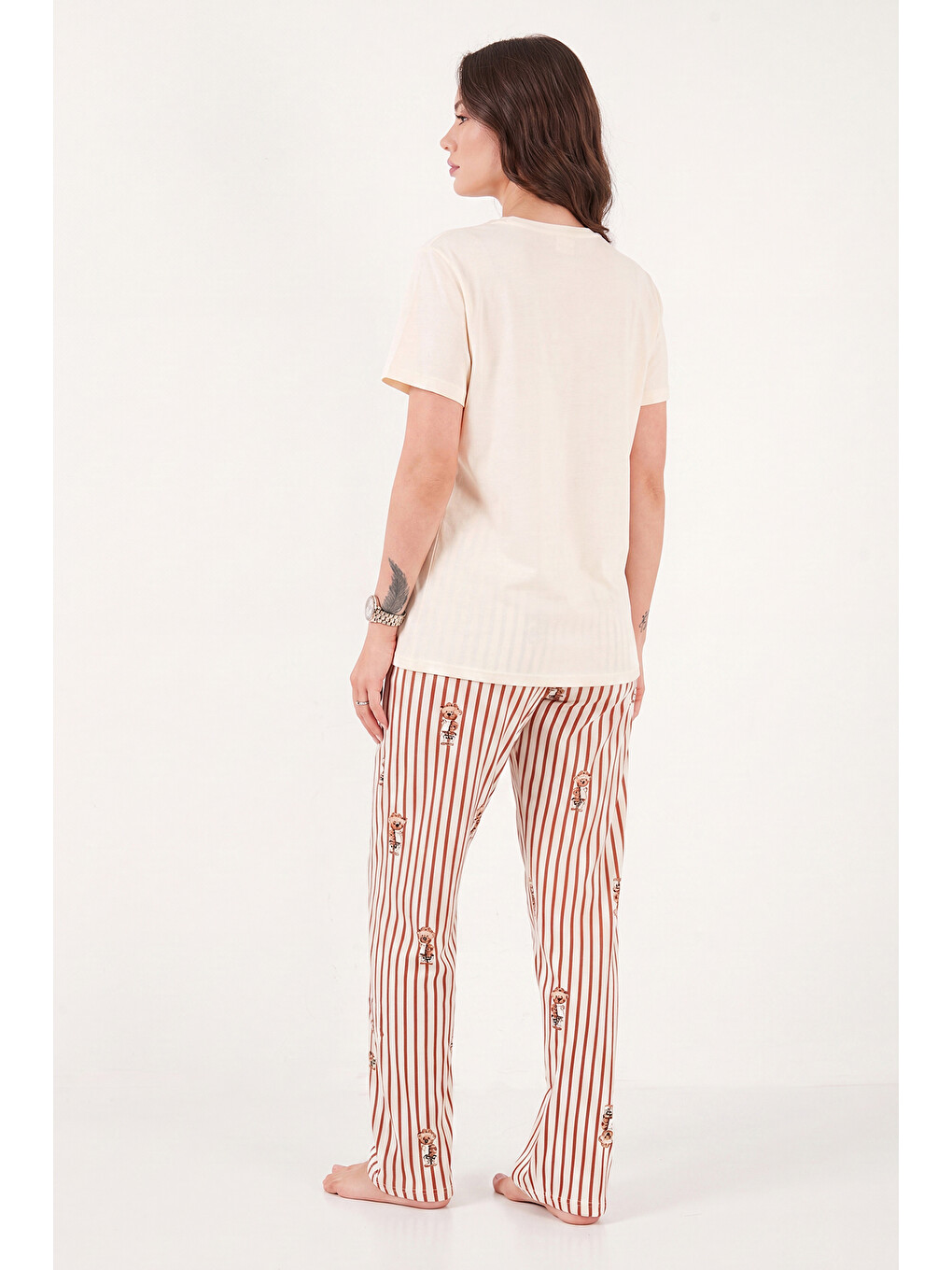 Lila % 100 Pamuk Regular Fit Desenli Bisiklet Yaka Kadın Pijama Takımı 65790784-6