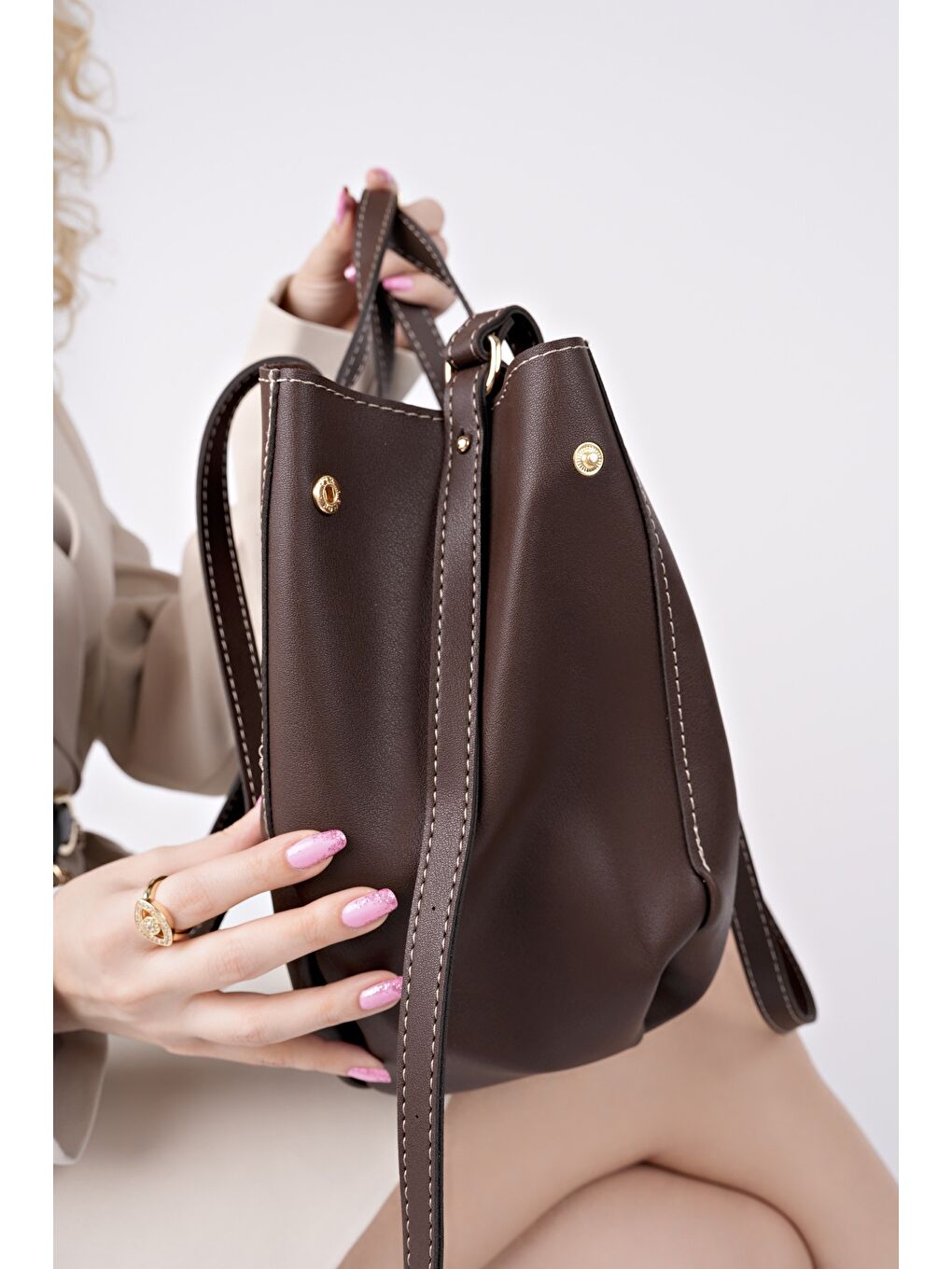 Kahverengi FARME Kadın Cüzdanlı El ve Omuz Çantası-2