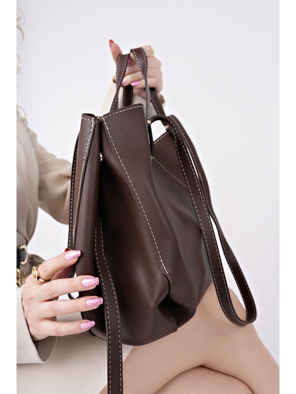 Kahverengi FARME Kadın Cüzdanlı El ve Omuz Çantası-3