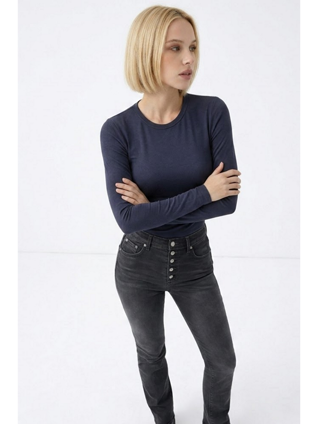 Gri Kadın Günlük Fashion Dar Füme Tişört-1