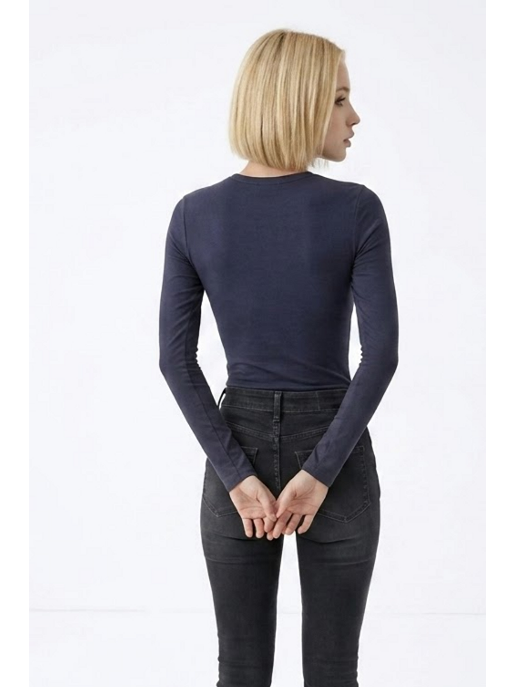 Gri Kadın Günlük Fashion Dar Füme Tişört-2