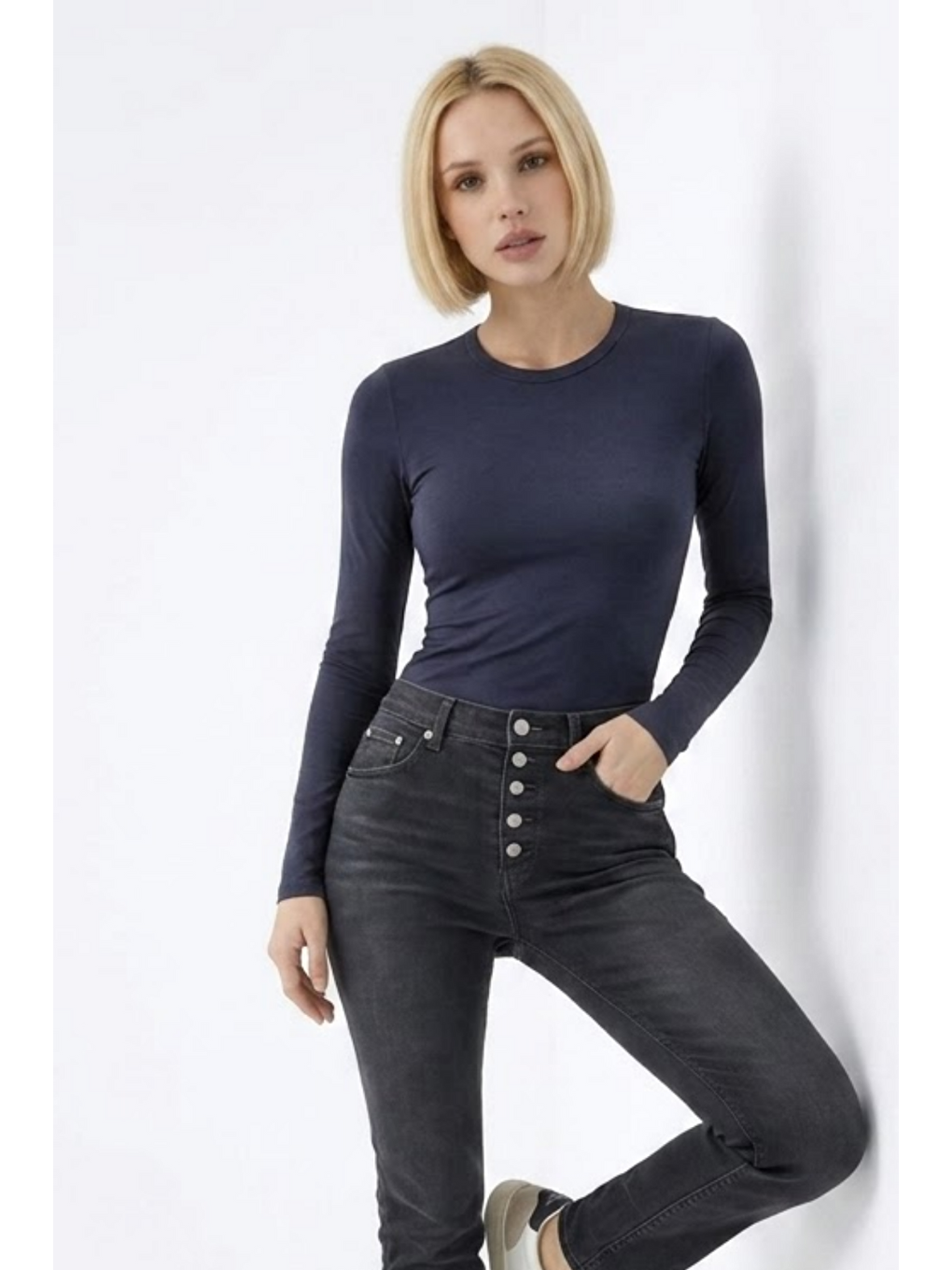 Gri Kadın Günlük Fashion Dar Füme Tişört-3