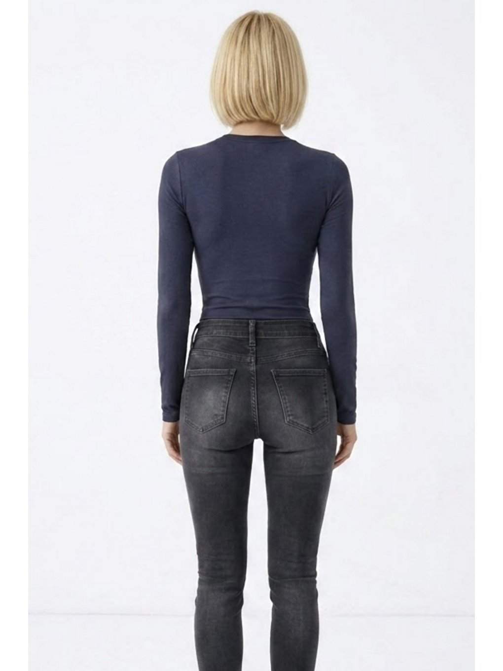 Gri Kadın Günlük Fashion Dar Füme Tişört-5
