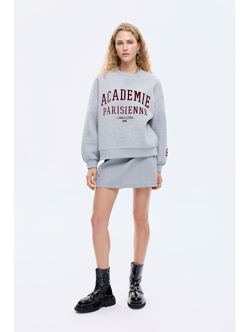 Yazı Baskılı Nakış İşlemeli Oversize Sweatshirt Grimelanj-2