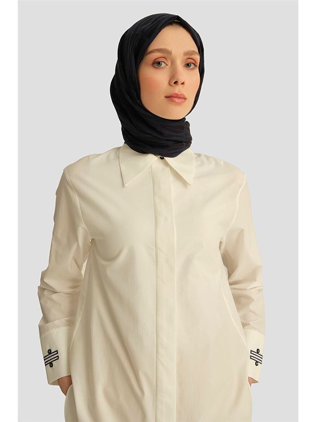 Kontrast Nakışlı Gömlek 25Y3721 Beyaz-3