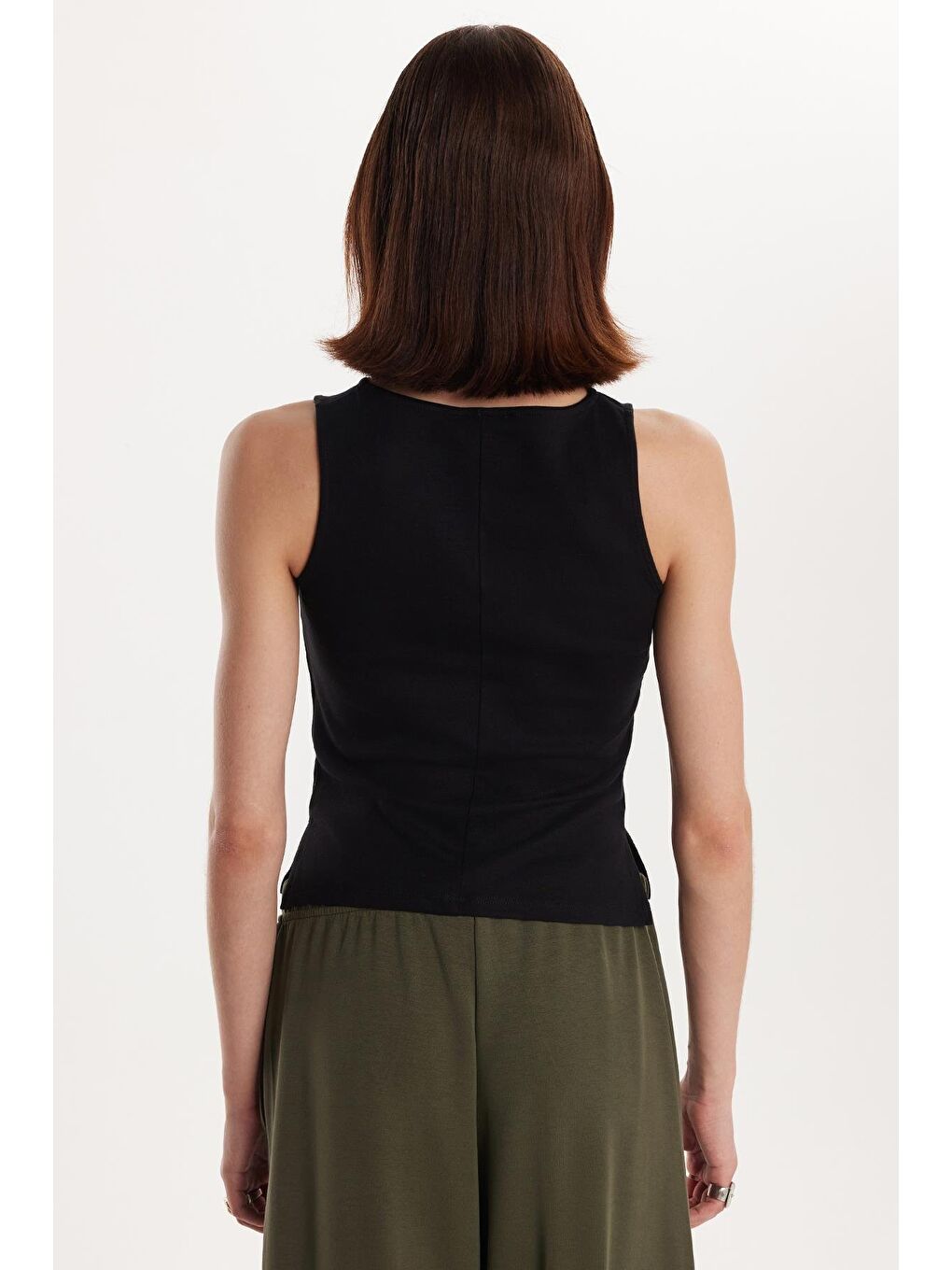 Kadın Modal Kumaş Slim Fit Dar Kesim Bisiklet Yaka Düz Basic Siyah Bluz-4