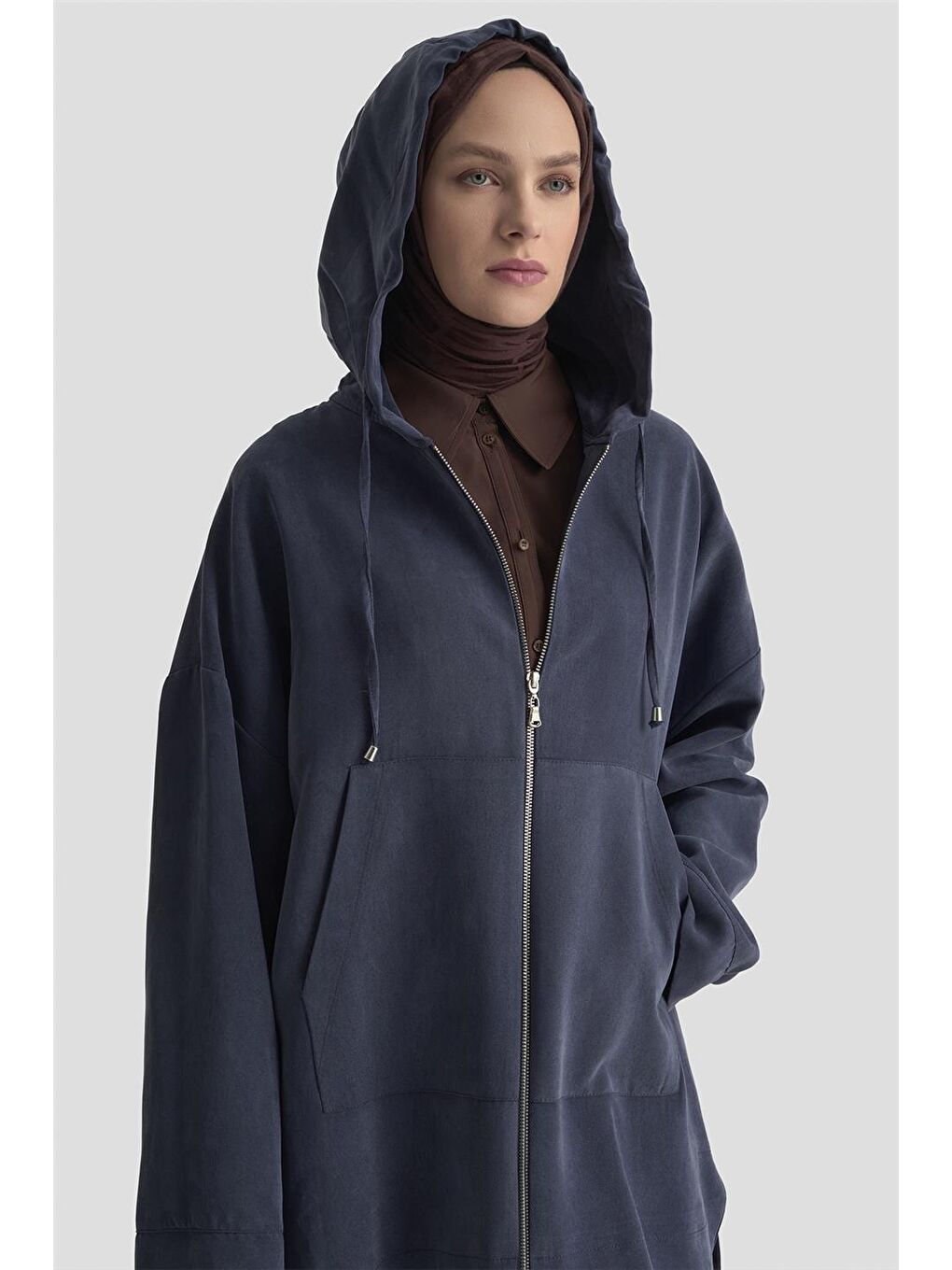 Fermuar Detaylı Kapüşonlu Kap 25Kd1125 İndigo-3