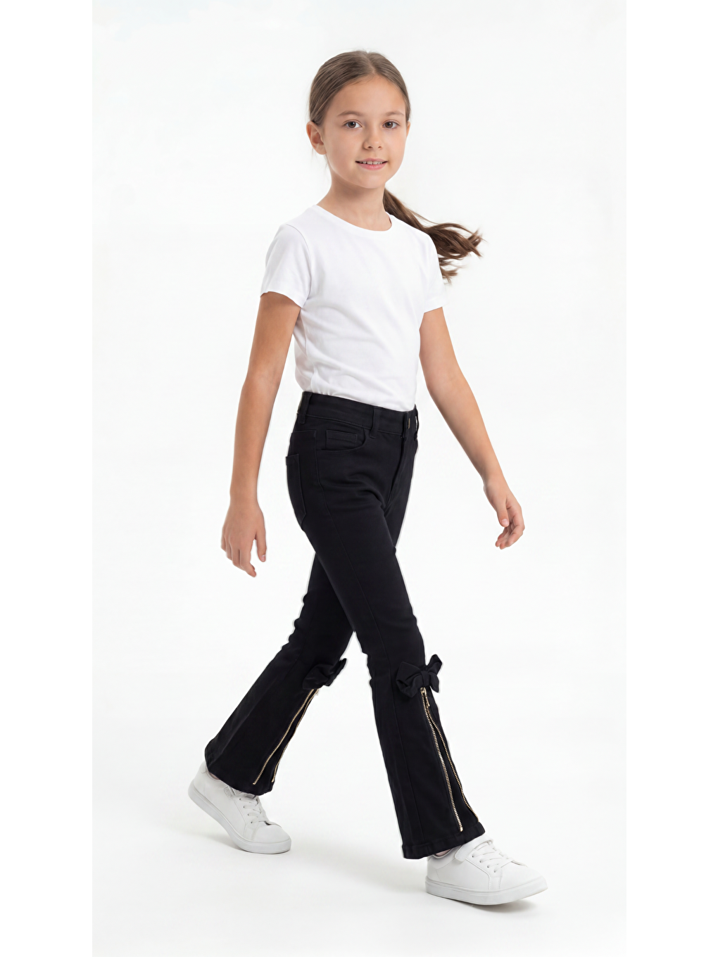 Siyah Fermuar Detaylı Kız Çocuk Jean Pantolon-2