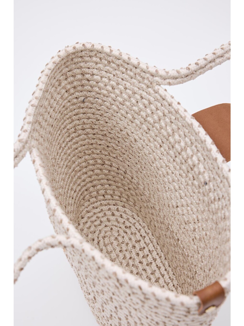Beyaz Duffy Kapaklı Handmade Hasır Tote Çanta Ekru-4