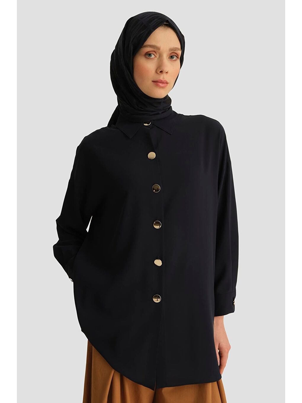 Önü Metal Düğmeli Gömlek 25Yh3000 Lacivert-3