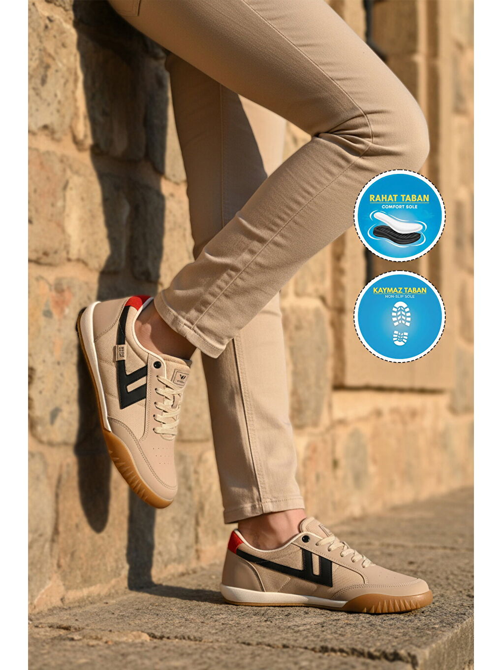 Bej Bağcıklı Hafif Esnek Erkek Spor Ayakkabı Antares M-2