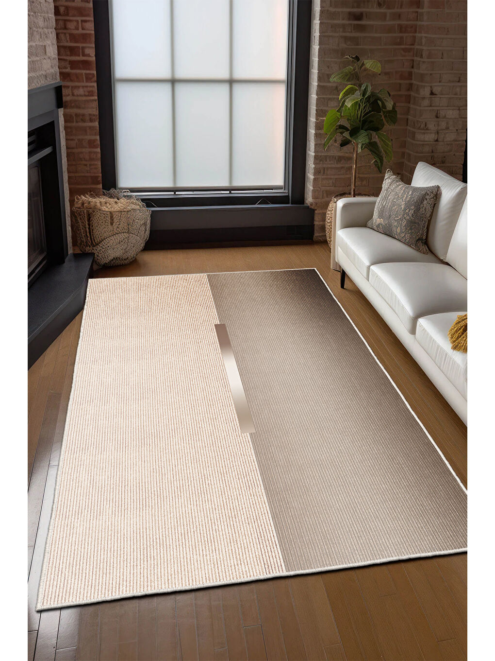 Kahverengi Dekoratif Özel Tasarım Yıkanabilir İnce Kaymaz Tabanlı Modern Halı KECE FR45-3