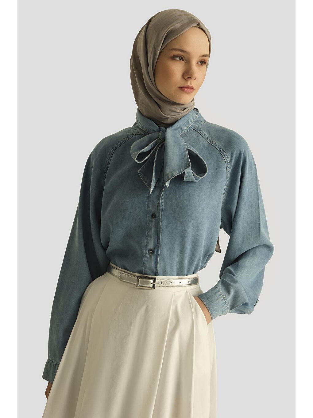 Mavi Fular Detaylı Lyocell Gömlek 25Yd9144 İndigo-2